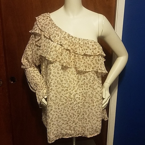 Torrid  Floral Chiffon Ruffled One Shoulder Top - Picture 2 of 5
